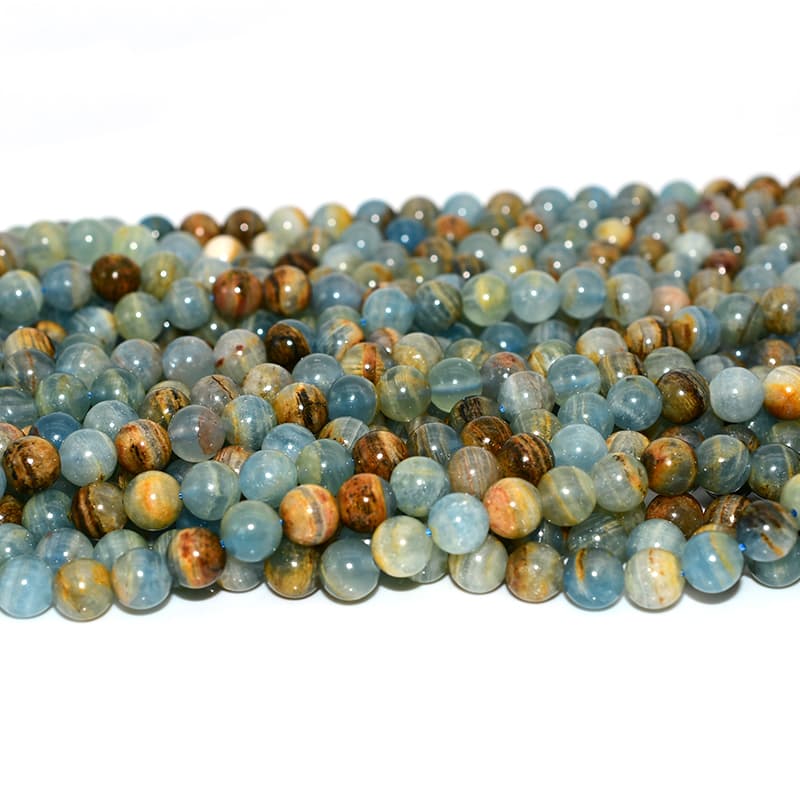 Blue Calcite Beads 8mm round size with natural brown inclusions for unique jewelry