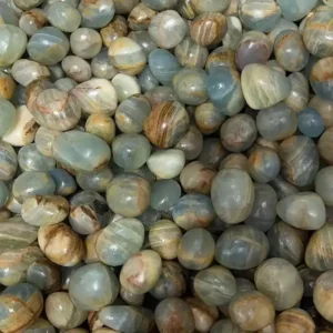 Blue Calcite Meaning – 20-30mm Blue Calcite Tumbled Stones highlighting its calming and stress-relief properties.