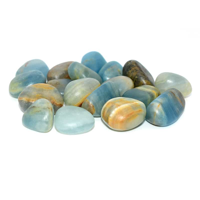 Blue Calcite Tumbled stones 20–30mm size, polished surface and sky-blue color for crystal collections.