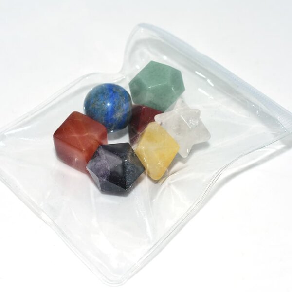Chakra Crystal Set packed in transparent opp bag with seven chakra stones