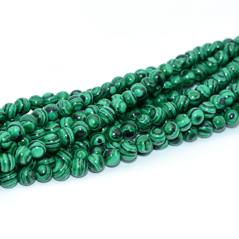 Fake Malachite Beads 8mm size close-up showing round polish and vivid green color