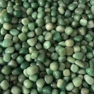 Green Aventurine Benefits of luck, abundance, and healing energy seen in tumbled stones.