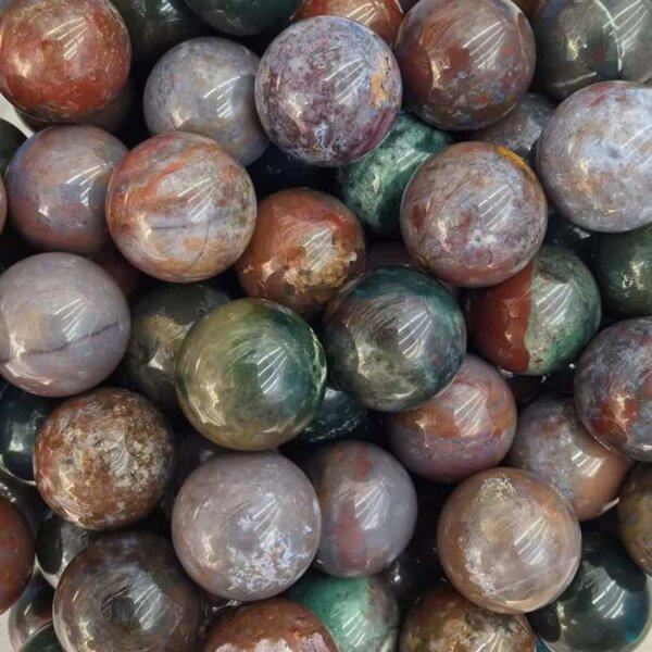 Indian Agate 20mm Gemstone Balls — Indian Agate gemstone balls, 20mm multicolor polished natural stones.