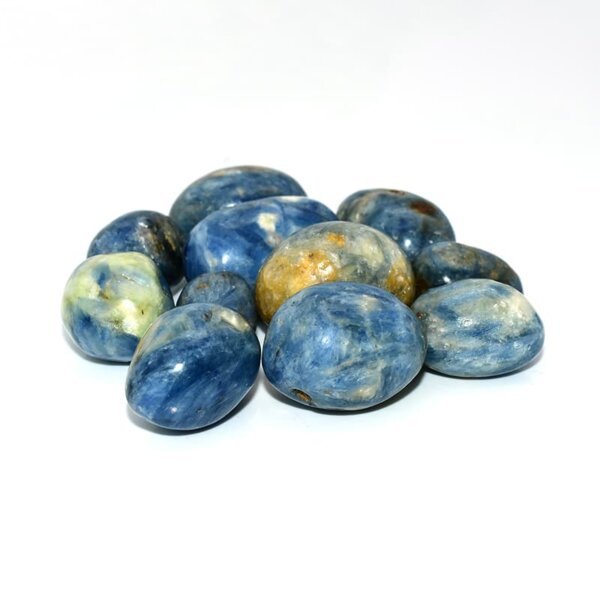 Left view of natural Kyanite Tumbled stones with blue sheen