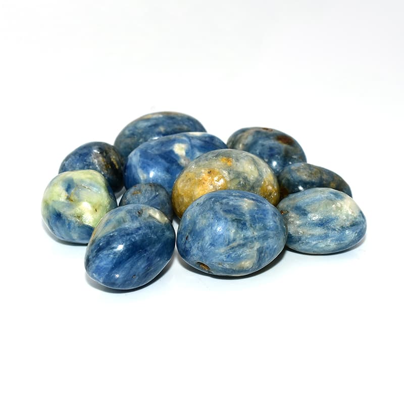 Left view of natural Kyanite Tumbled stones with blue sheen