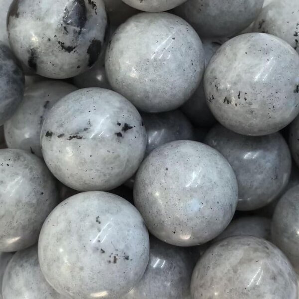 Labradorite 20mm Gemstone Balls — Labradorite gemstone balls, 20mm blue flash iridescent crystal spheres.