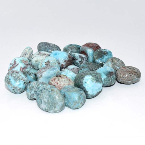 Close-up Larimar Tumbled Stone details highlighting unique Caribbean blue color
