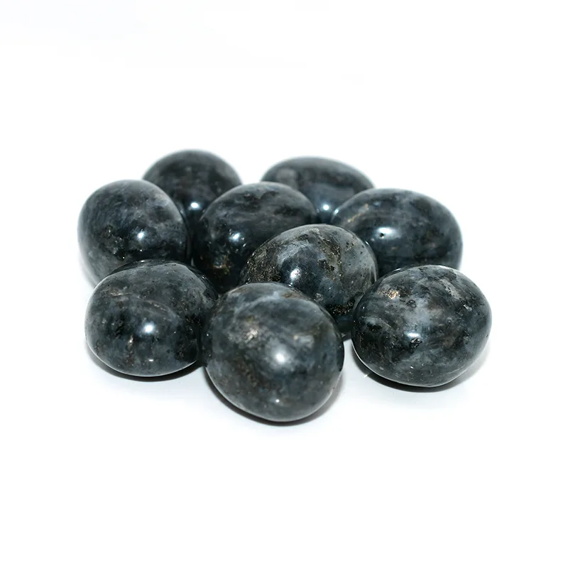 Larvikite Tumbled Stone 20-30mm size comparison polished crystals