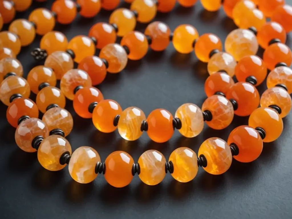 Orange Calcite strand necklace with natural crystal energy | Orange Calcite Meaning and emotional healing benefits