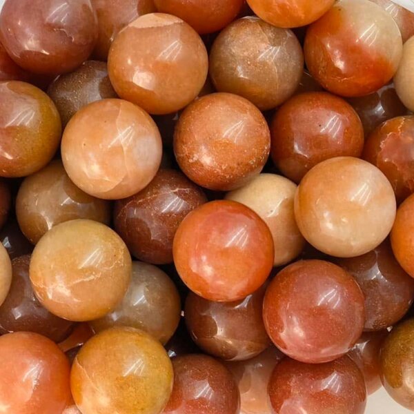Red Aventurine 20mm Gemstone Balls — Red Aventurine gemstone balls, 20mm polished orange-red crystals.