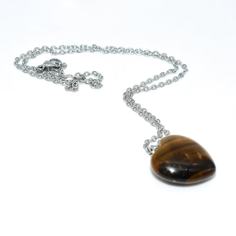 Tiger Eye Heart Stone Necklace showing brown-gold striped gemstone heart pendant
