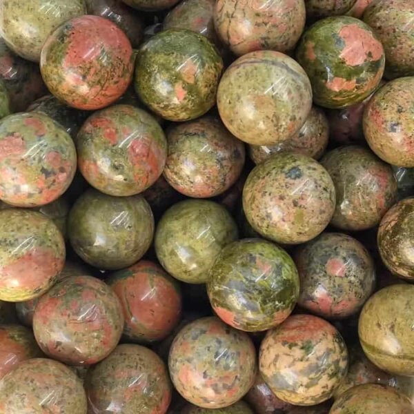 Unakite 20mm Gemstone Balls — Unakite gemstone balls, 20mm green and pink natural healing stones.