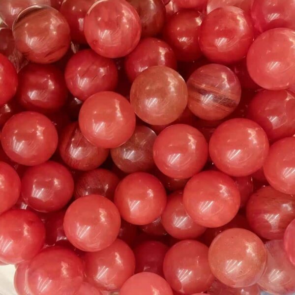Watermelon Red 20mm Gemstone Balls — Watermelon Red gemstone balls, 20mm bright red polished crystals.