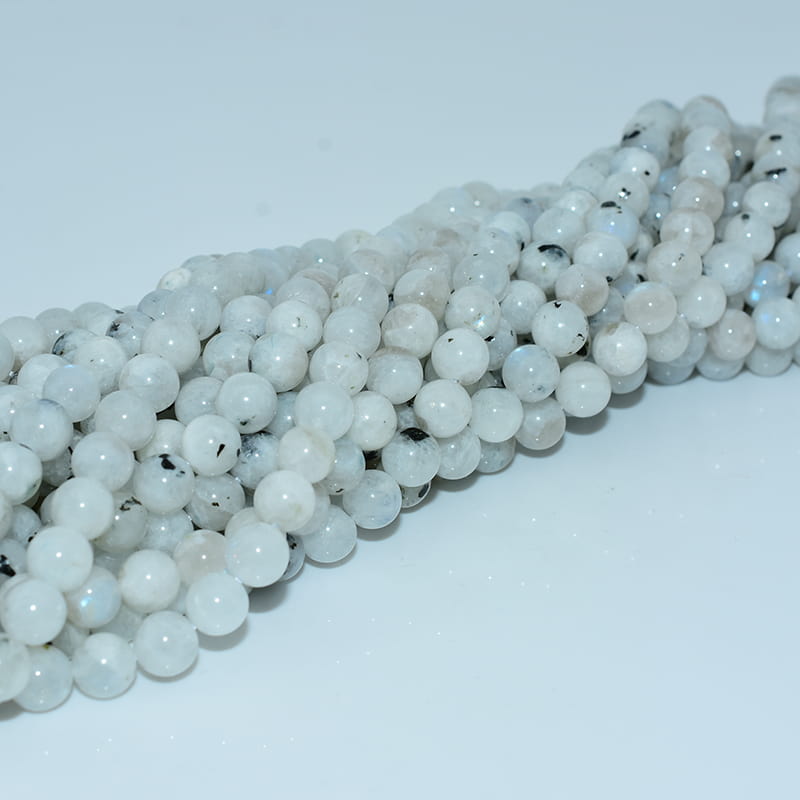 White Labradorite Beads viewed from a different angle with visible iridescent glow