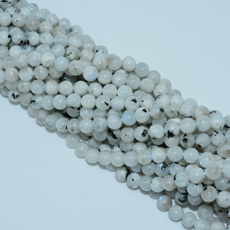 Top view of White Labradorite Beads showing uniform size and clarity