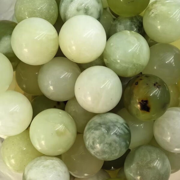 Xinshan Jade 20mm Gemstone Balls — Xinshan Jade gemstone balls, 20mm light green natural jade stones.