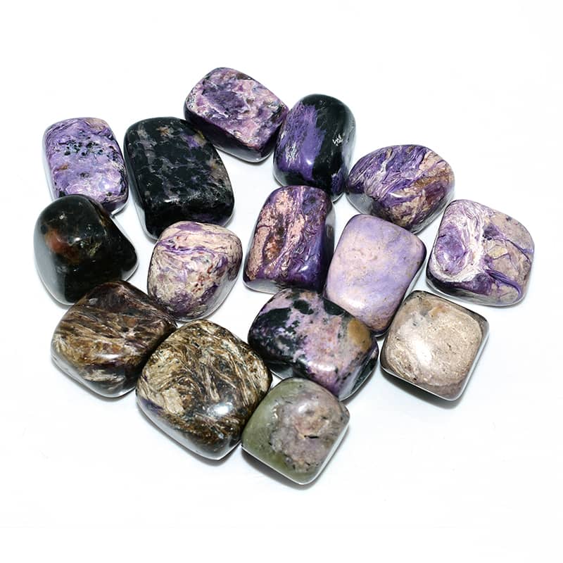 Top view of Charoite Tumble stones showing vivid purple tones and smooth surface finish