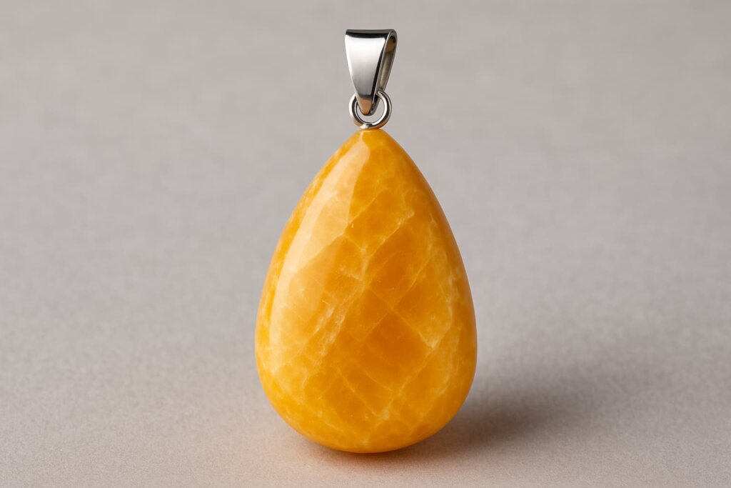 Honey calcite pendant necklace supporting gentle empowerment and Honey Calcite Meaning