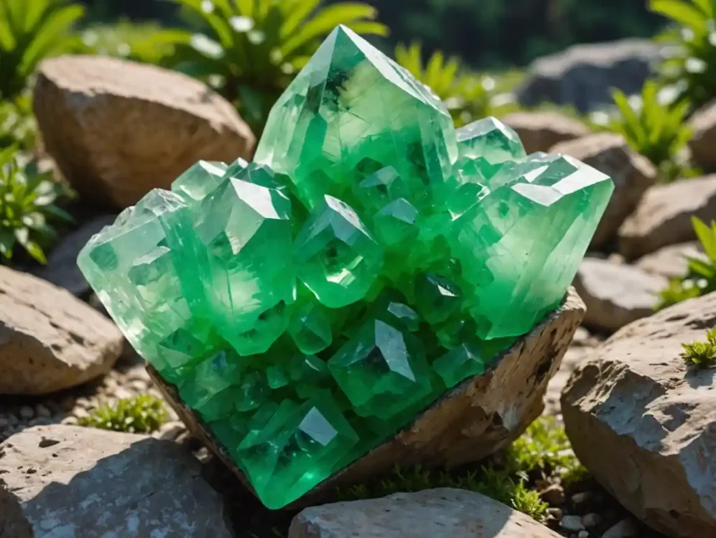 Rough Green Calcite stone highlighting raw texture and the Green Calcite Meaning behind its energy.