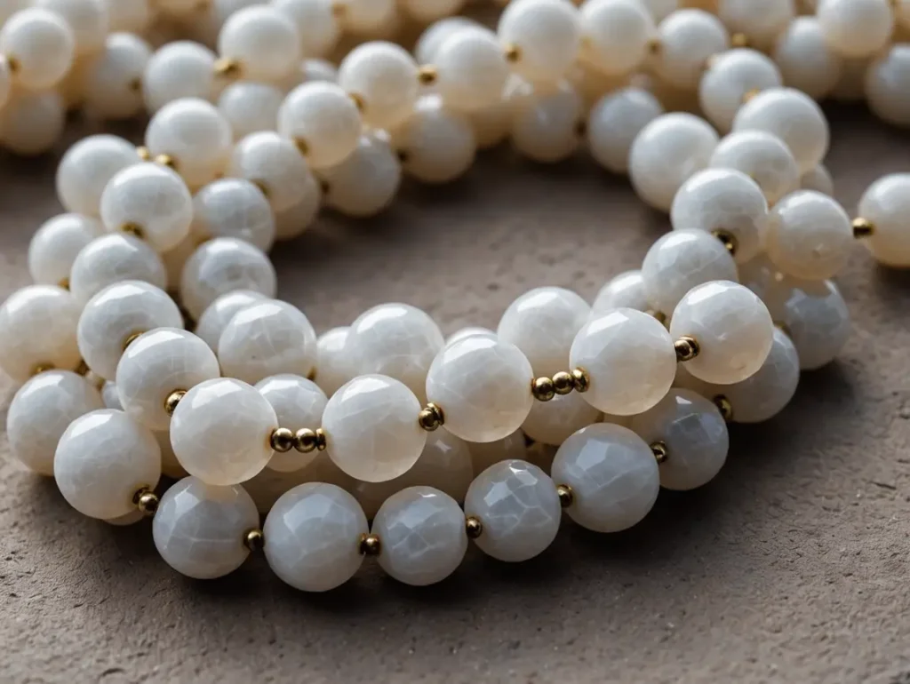 White calcite strand beads for jewelry design expressing White Calcite Crystal Meaning