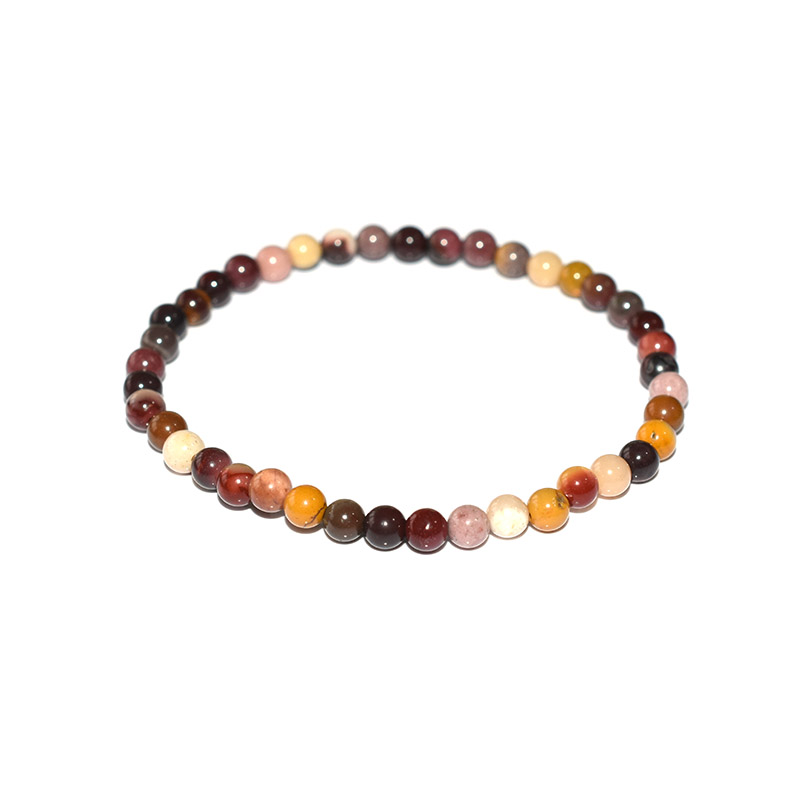 Mookaite Jasper Bracelet 4mm beads in natural mustard and red tones