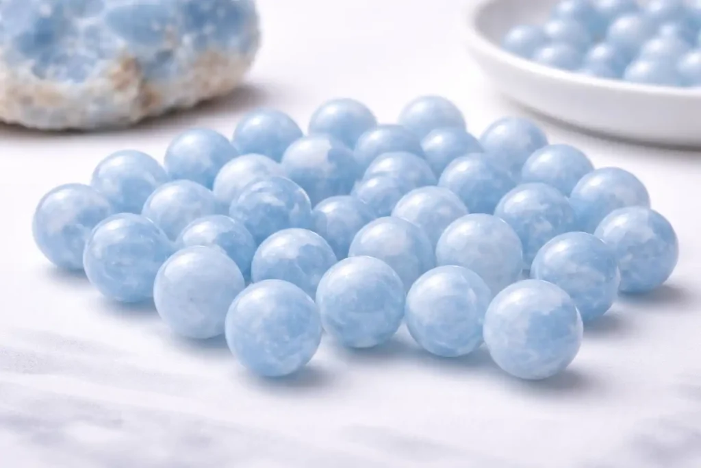 Blue calcite beads for jewelry making—Blue Calcite Benefits for calm, clear communication