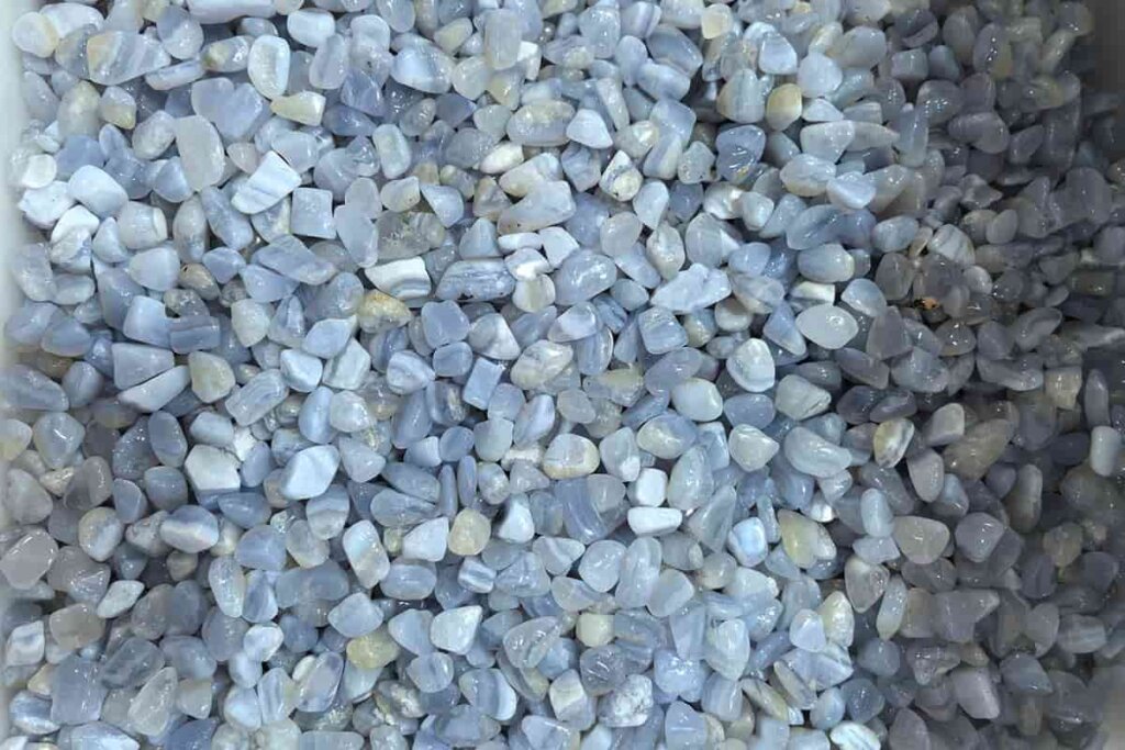 Blue Lace Agate chip stone close up for Blue Lace Agate Meaning and healing grids