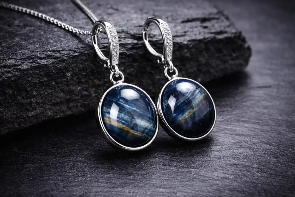 Blue Tiger Eye earrings in silver setting—Blue Tiger Eye Stone Meaning and everyday wear inspiration