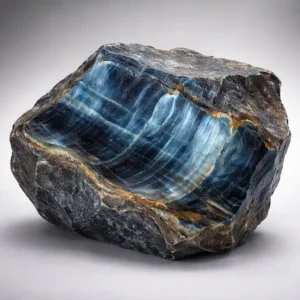 Raw Blue Tiger Eye rough stone showing natural banding—Blue Tiger Eye Stone Meaning and origin look