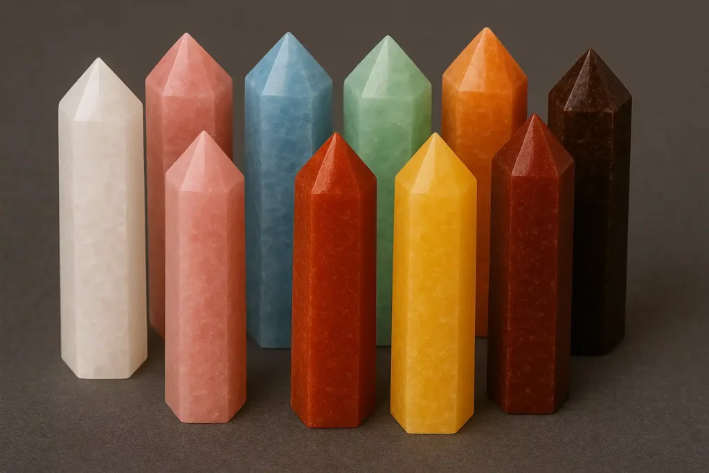 Calcite crystal towers in vibrant colors reflecting Calcite Crystal Meaning for décor and energy focus