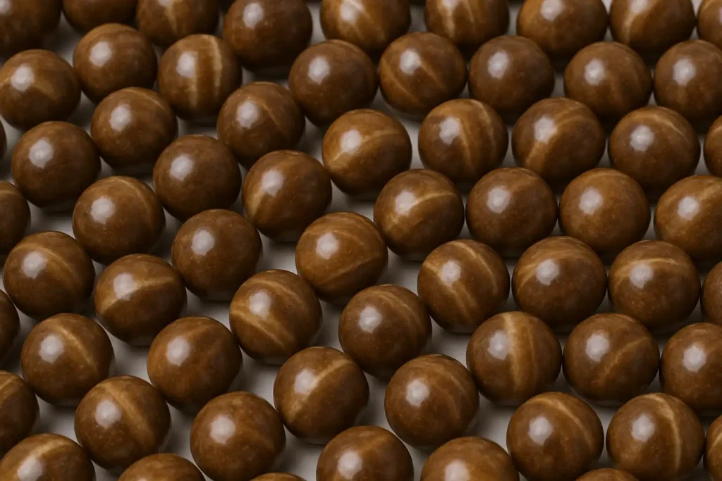 Chocolate calcite beads close up showing chocolate calcite meaning in jewelry