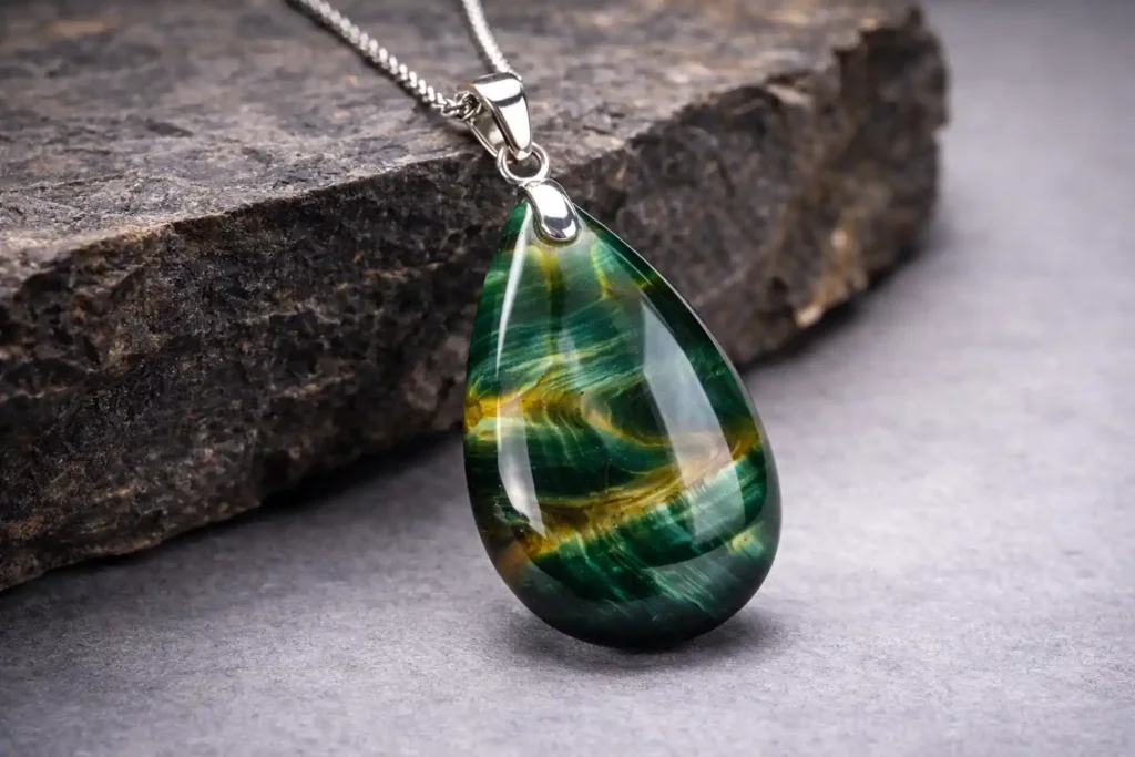 Green Tiger Eye Stone Meaning pendant necklace with green tiger eye gemstone