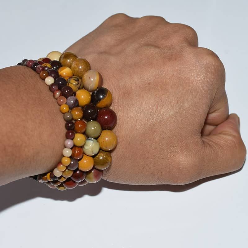 Mookaite Jasper Bracelet wrist fit with glossy finish and earthy tones