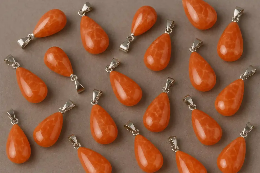 Red Calcite necklace pendant representing Red Calcite Meaning and gentle chakra healing