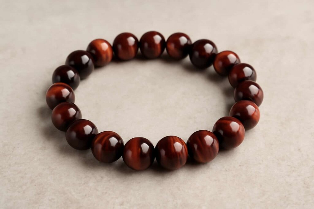 Red Tiger Eye Bracelet made from polished beads, representing the courage and grounding energy of Red Tiger Eye Stone Meaning, perfect for daily wear and healing.