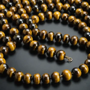 Tiger Eye 10mm beads close-up showing chatoyancy and Tiger Eye Stone Meaning