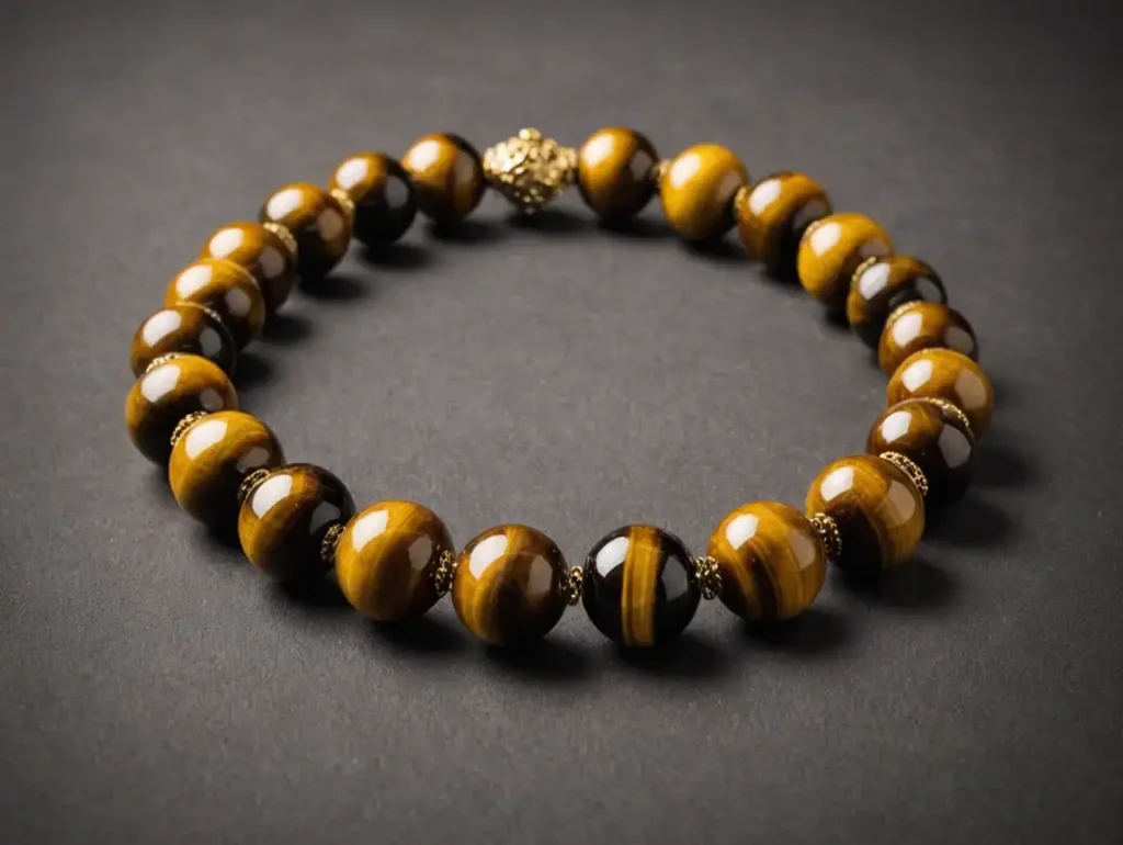 Tiger Eye bracelet with golden-brown banding, inspired by Tiger Eye Stone Meaning