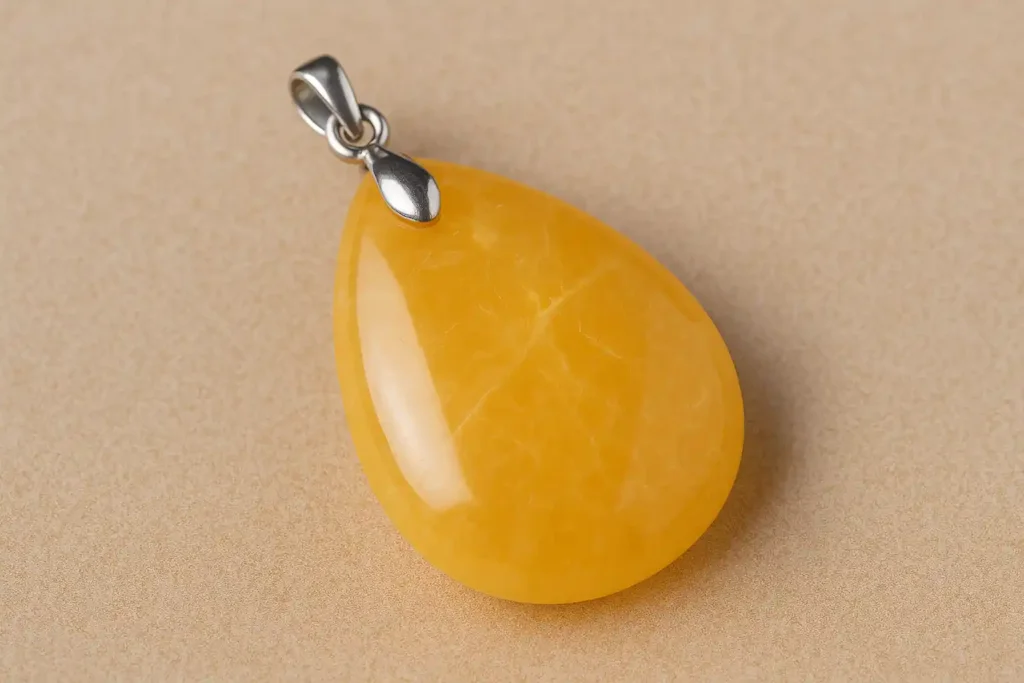Teardrop Yellow Calcite pendant on a bail, a simple way to carry Yellow Calcite Meaning close to the heart