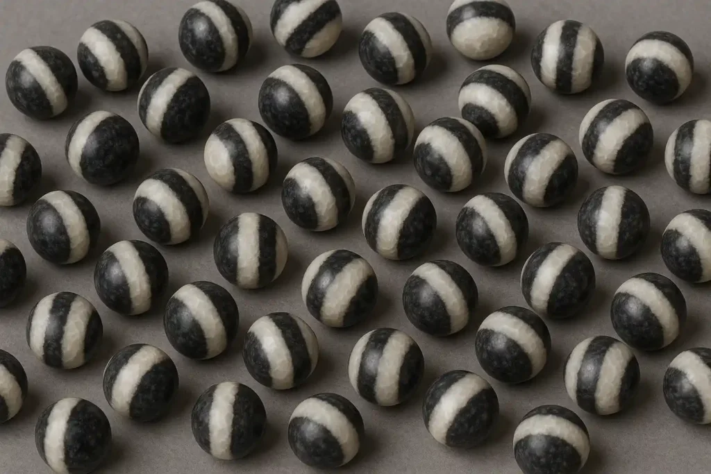Zebra calcite stone beads for bracelets, highlighting striped texture and Zebra Calcite Meaning