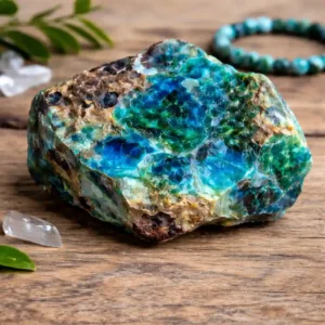 Chrysocolla Meaning represented by a natural chrysocolla rough stone with blue-green tones