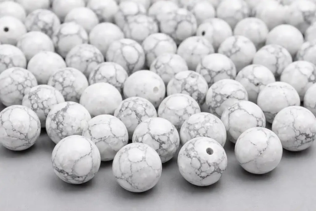 Natural white howlite beads with marble gray veining, howlite stone beads used for bracelets and jewelry making